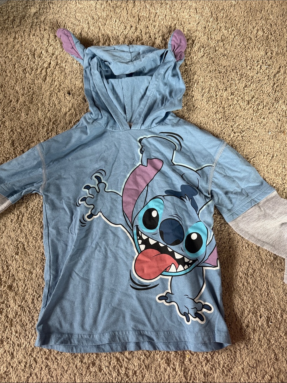 Disney Light Blue Stitch Hoodie Tee with Pink Ear Accents